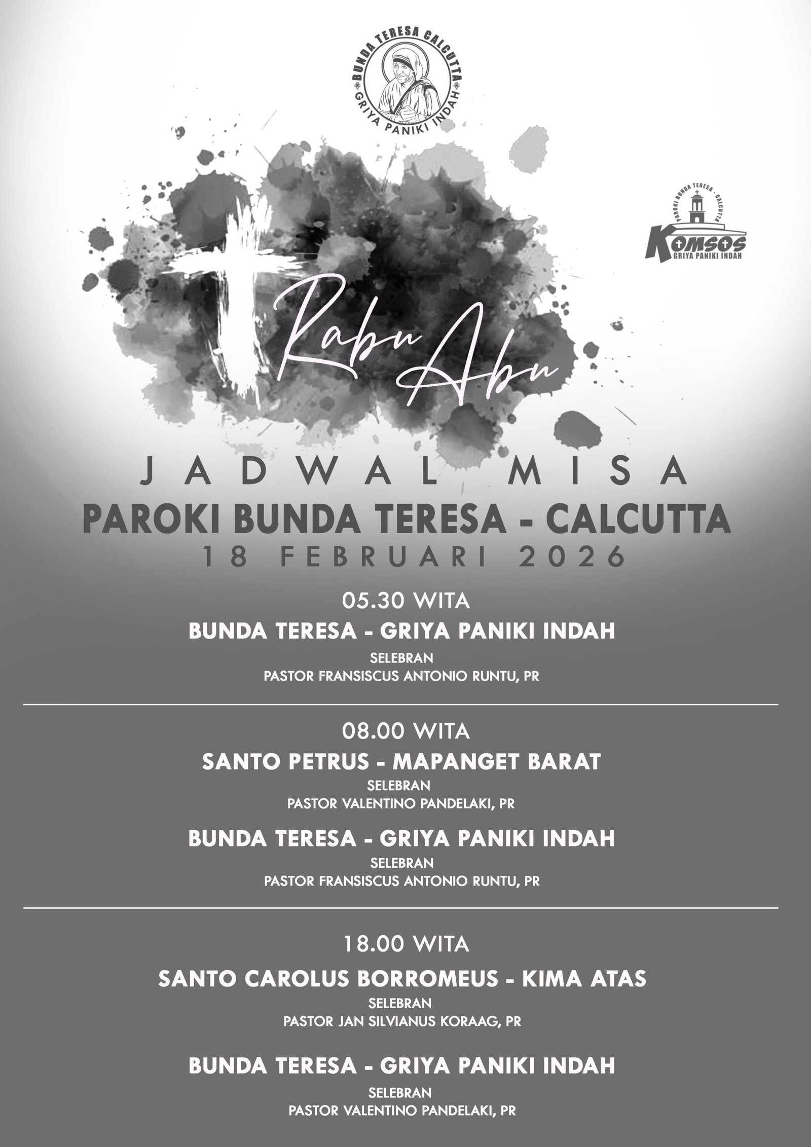 Jadwal Misa Rabu Abu